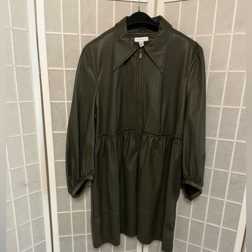 Topshop Olive Faux Leather Dress - Picture 3 of 7